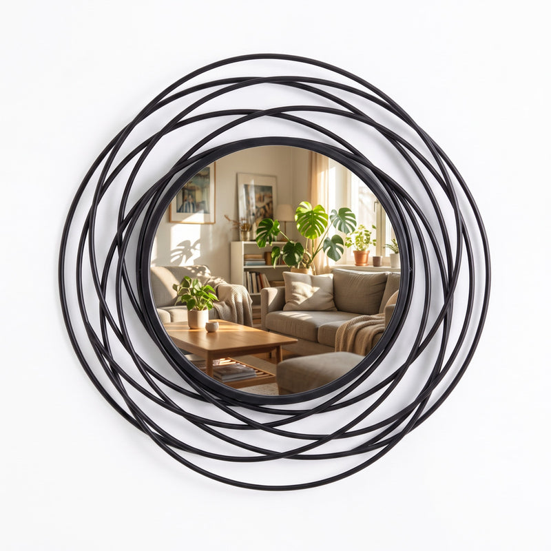 Tara Nicole Swirl Round Mirror 60cm | Black TL7664