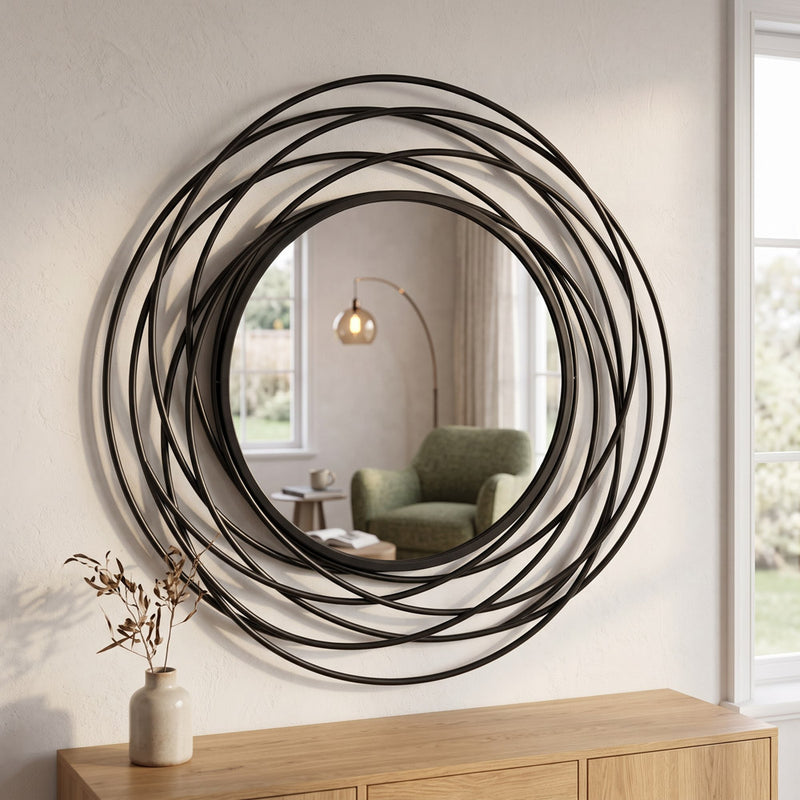 Tara Nicole Swirl Round Mirror 60cm | Black TL7664