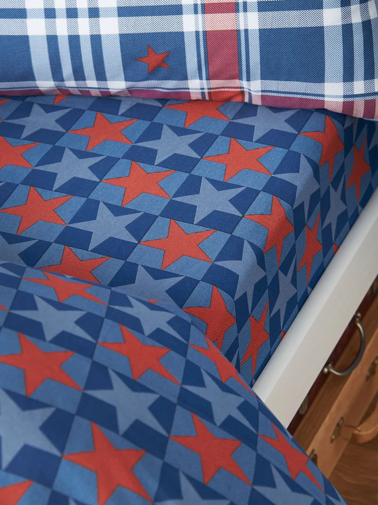 Catherine Lansfield Stars & Stripe Fitted Sheet   | Blue