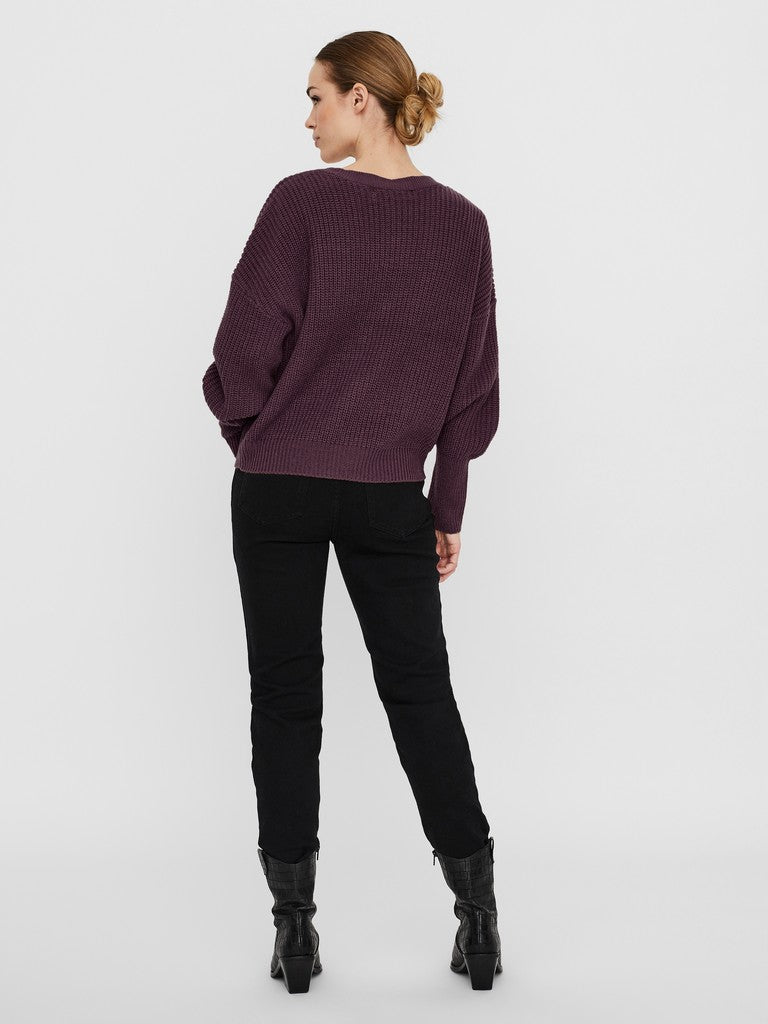 Vero Moda Lea LS V-Neck Cuff Cardigan | Wine