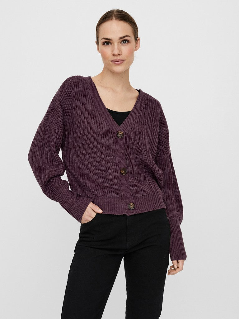 Vero Moda Lea LS V-Neck Cuff Cardigan | Wine