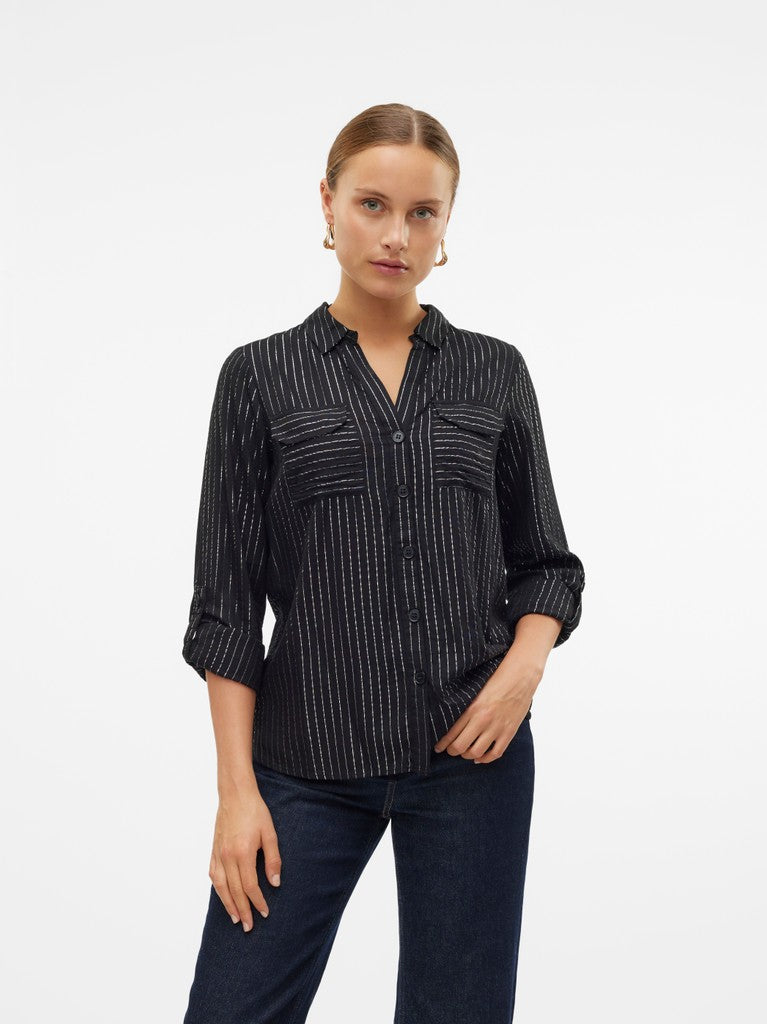 Vero Moda Bumpy LS Glitter Shirt | Black/Silver