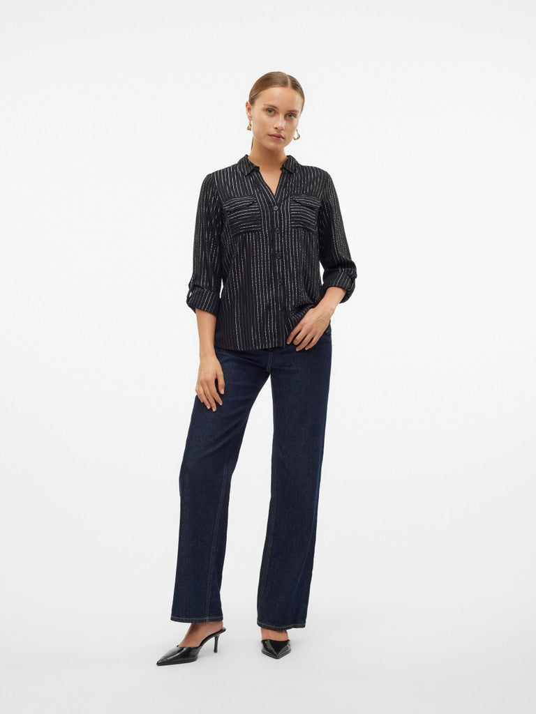 Vero Moda Bumpy LS Glitter Shirt | Black/Silver