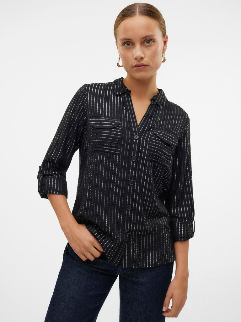 Vero Moda Bumpy LS Glitter Shirt | Black/Silver