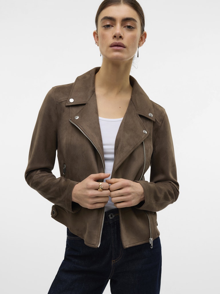 Vero Moda Jose Short Faux Suede Jacket | Chocolate