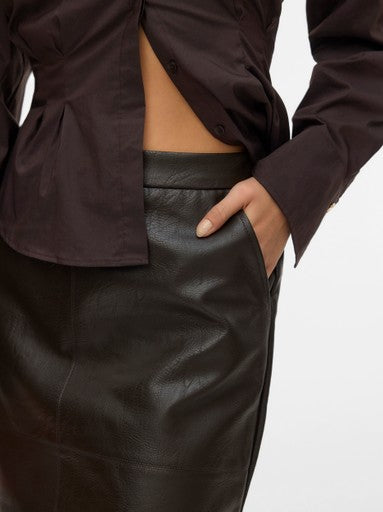 Vero Moda Faux Leather Coated Skirt | Chocolate 10282035
