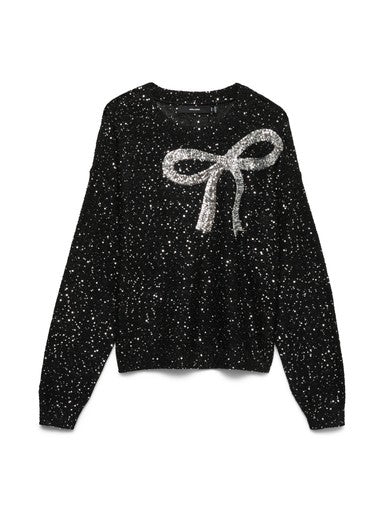 Vero Moda Glitter Bow Long Sleeve Pullover | Black 10347068