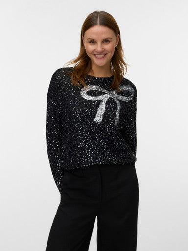 Vero Moda Glitter Bow Long Sleeve Pullover | Black 10347068