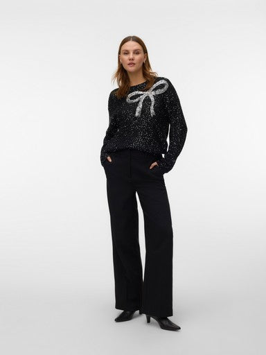 Vero Moda Glitter Bow Long Sleeve Pullover | Black 10347068