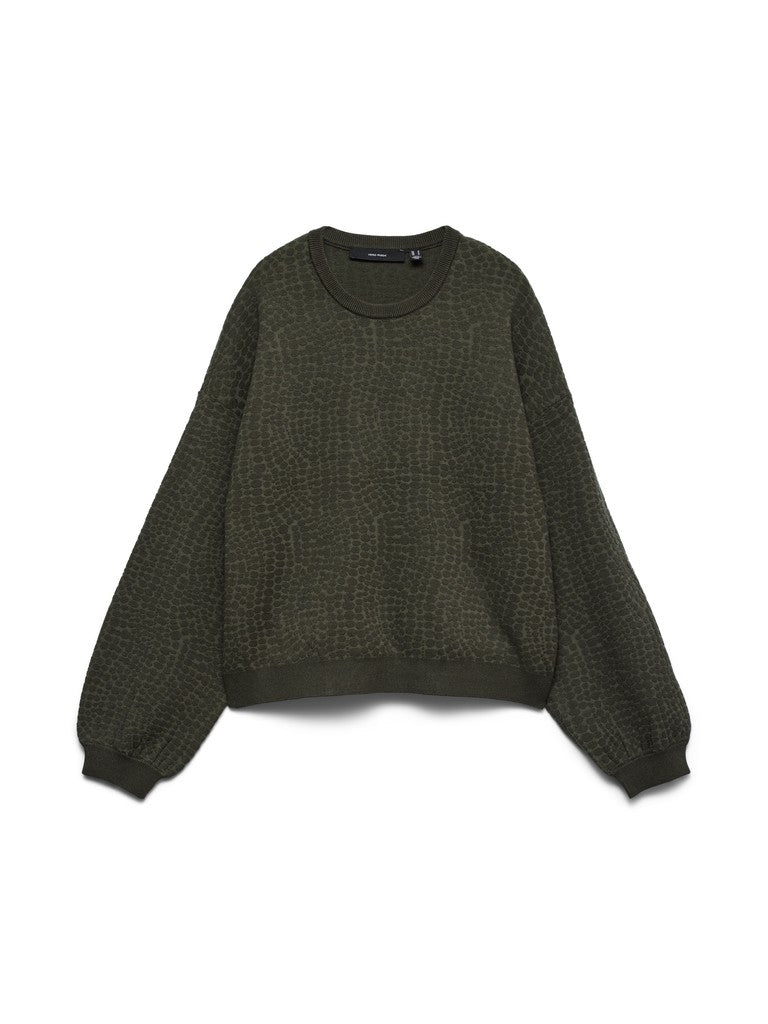 Vero Moda Nancy Jacquard LS O-Neck Pullover | Forest