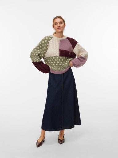 Vero Moda Kristin Long Sleeve Round Neck Pullover | Birch/Multi 10346919