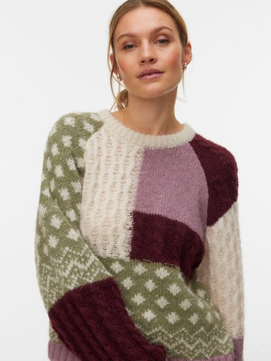 Vero Moda Kristin Long Sleeve Round Neck Pullover | Birch/Multi 10346919