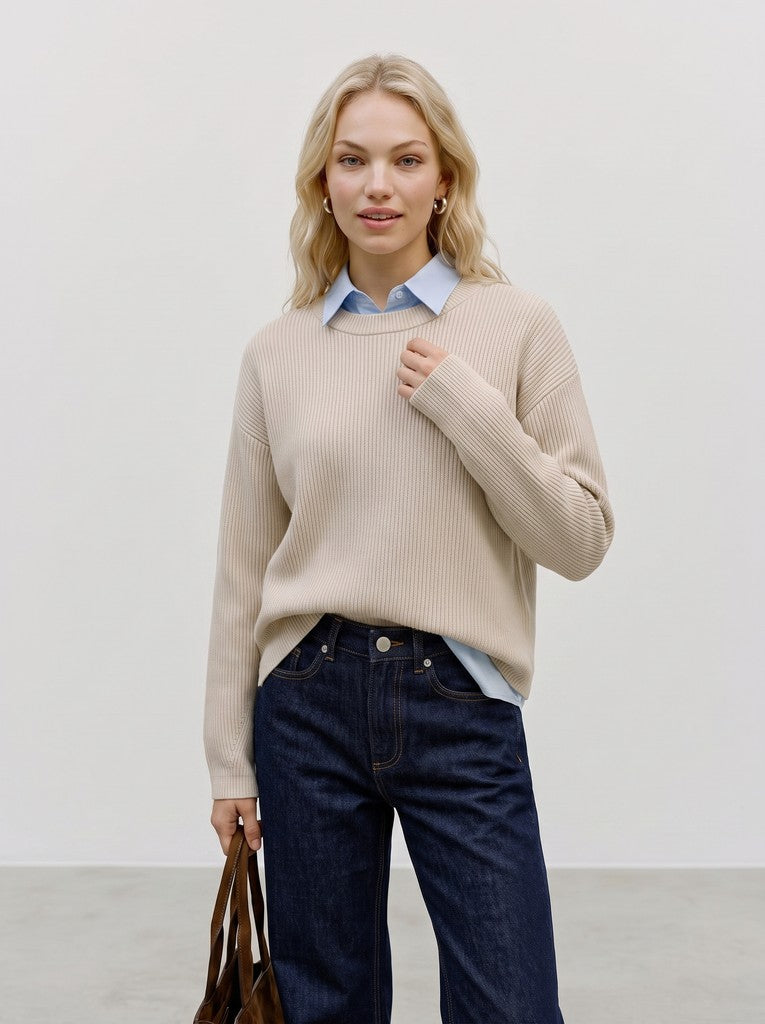 Vero Moda Gold Lux Rib LS O-Neck Pullover | Birch