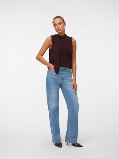 Vero Moda Venezia Sleeveless Tie Wool Mix Vest | Chocolate 10352116