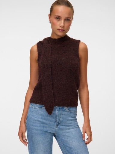 Vero Moda Venezia Sleeveless Tie Wool Mix Vest | Chocolate 10352116