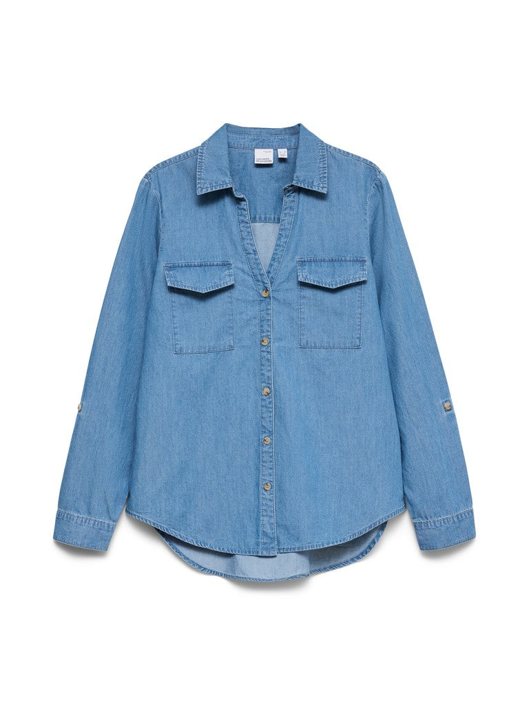 Vero Moda Bumpy LS Loose Pocket Denim | Med Blue