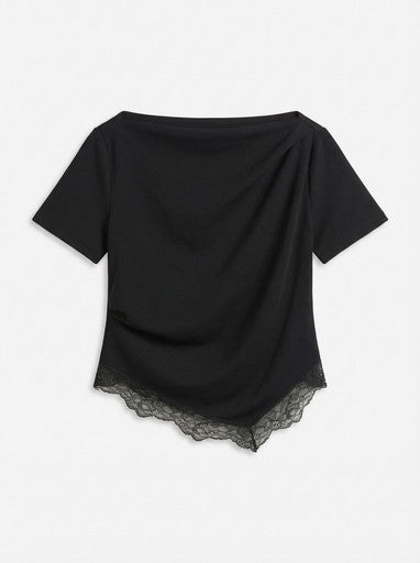 Vero Moda Boatneck Top wih lace detail | Black 10352639