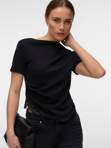 Vero Moda Boatneck Top wih lace detail | Black 10352639