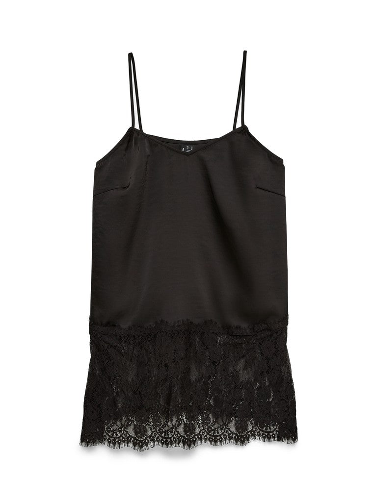 Vero Moda Ollie Lace Long Singlet Top | Black