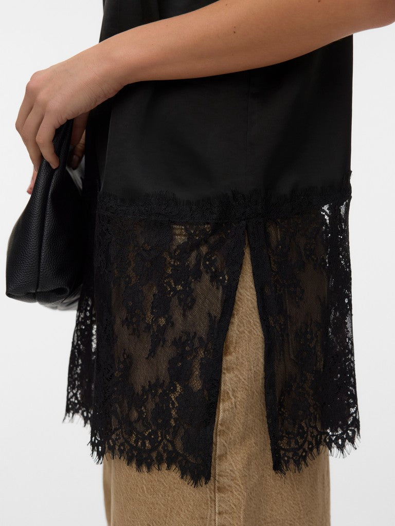 Vero Moda Ollie Lace Long Singlet Top | Black