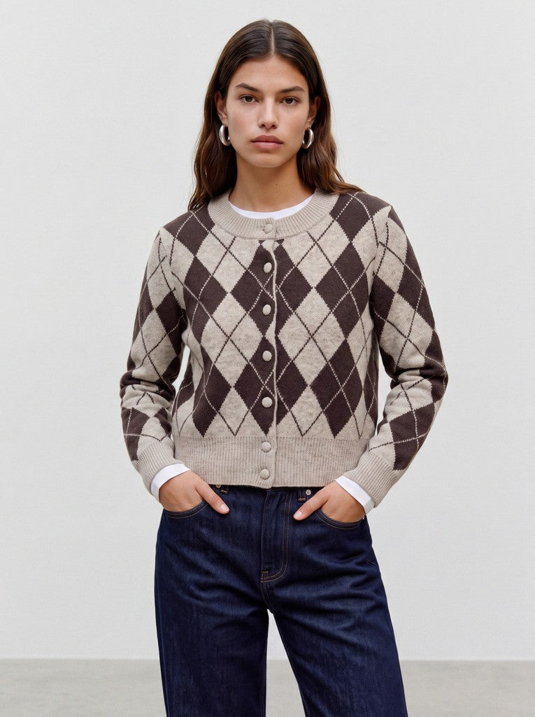 Vero Moda Halo LS O-Neck Argyle Cardigan | Birch