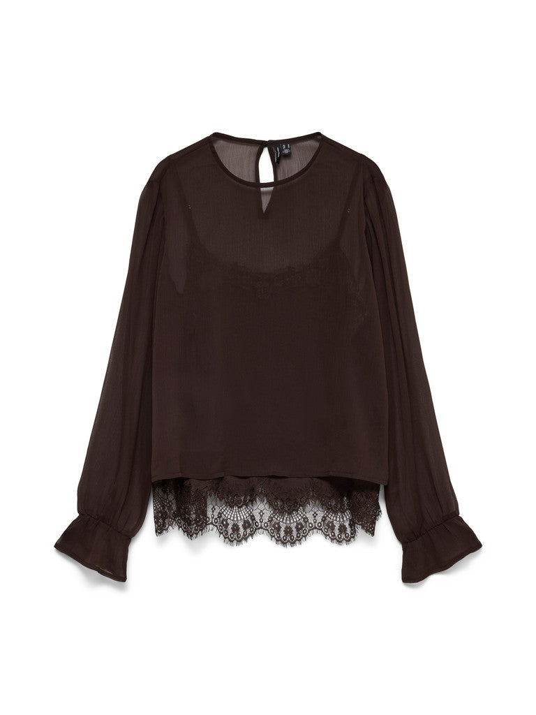 Vero Moda Lalie LS Lace Top | Chocolate