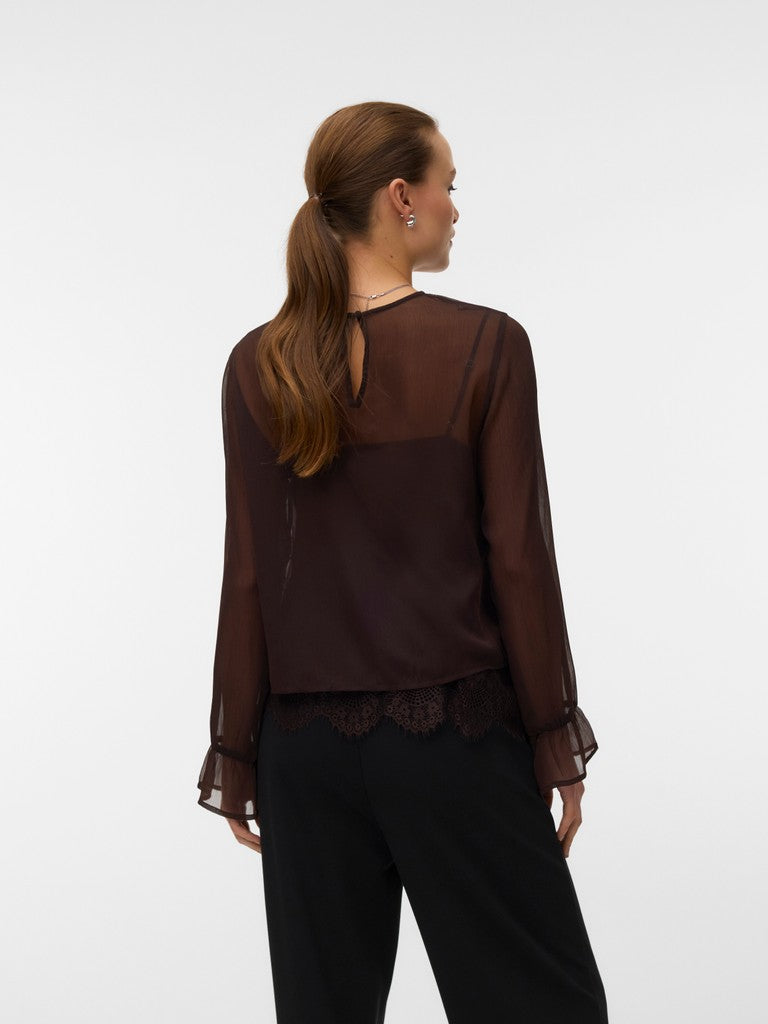 Vero Moda Lalie LS Lace Top | Chocolate