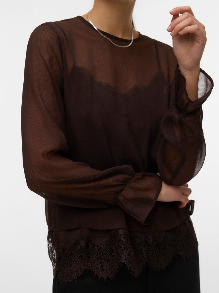 Vero Moda Lalie LS Lace Top | Chocolate