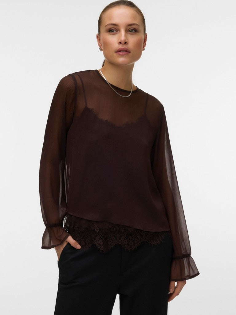 Vero Moda Lalie LS Lace Top | Chocolate