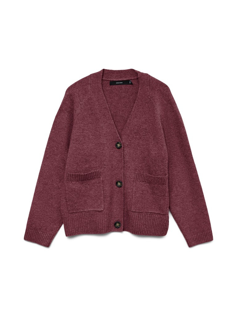 Vero Moda Boom LS V-Neck Button Cardigan | Wine