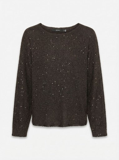 Vero Moda NewLeilani Long Sleeve Boatneck Batwing Pullover | Chocolate 10352584