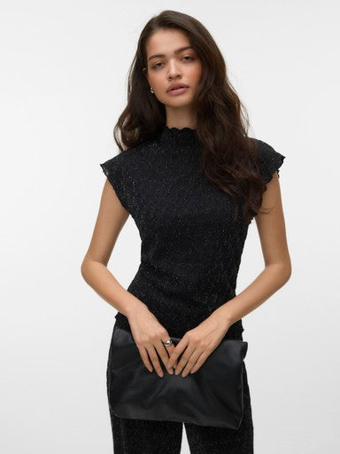 Vero Moda Kali Cap Sleeve Mock Neck Top | Black 10353044