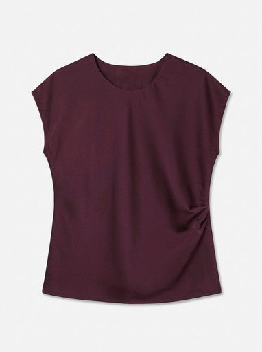 Vero Moda Naya Short Sleeve Satin Top | Wine 10353202