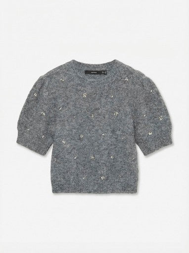Vero Moda Claire Round Neck Embellished Pullover | Dark Grey 10352442