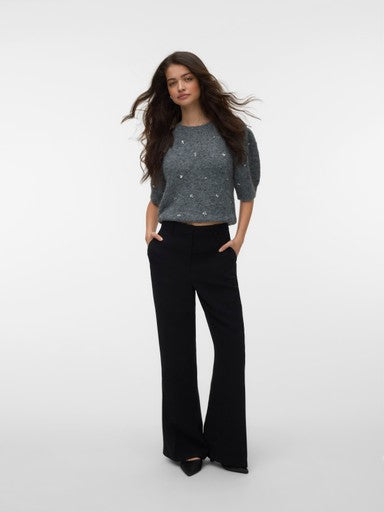 Vero Moda Claire Round Neck Embellished Pullover | Dark Grey 10352442