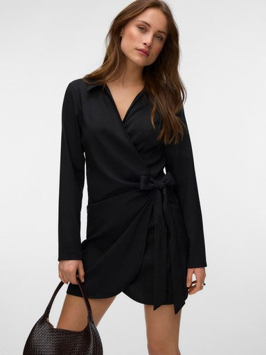 Vero Moda Evelin Long Sleeve Wrap Short Blazer Dress | Black 10353475