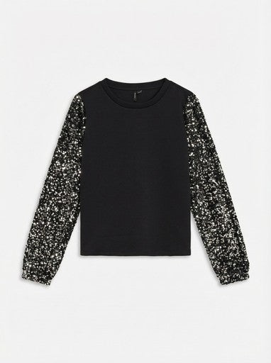 Vero Moda Bella Long Sleeve Round Neck Sequined Sweatshirt | Black 10353000