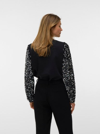 Vero Moda Bella Long Sleeve Round Neck Sequined Sweatshirt | Black 10353000