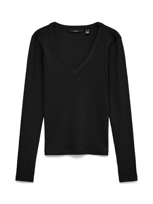 Vero Moda black V-neck long sleeve top - flat front view