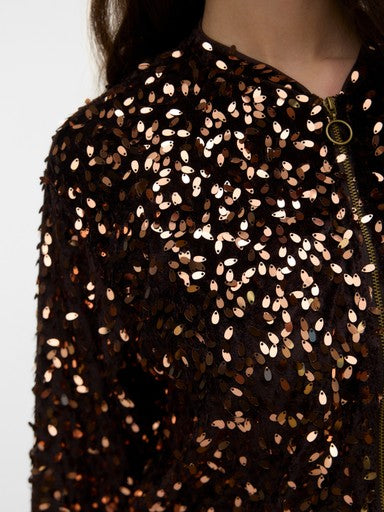 Vero Moda Sequined Bomber Jacket | Chocolate 10352982
