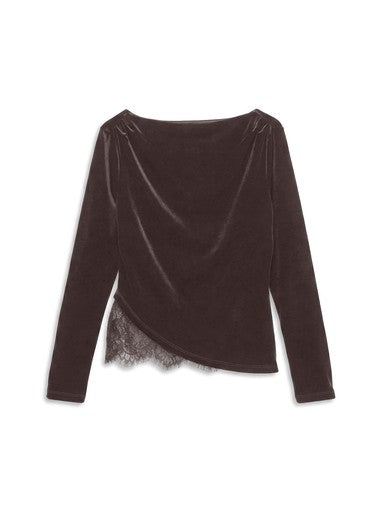 Vero Moda Rikke Long Sleeve Boatneck Lace Mix Top | Chocolate 10355055