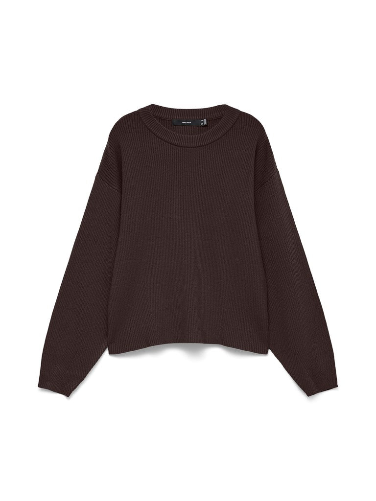 Vero Moda Gold Lux Rib LS O-Neck Pullover | Chocolate
