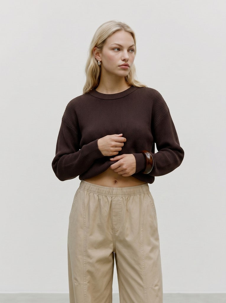 Vero Moda Gold Lux Rib LS O-Neck Pullover | Chocolate