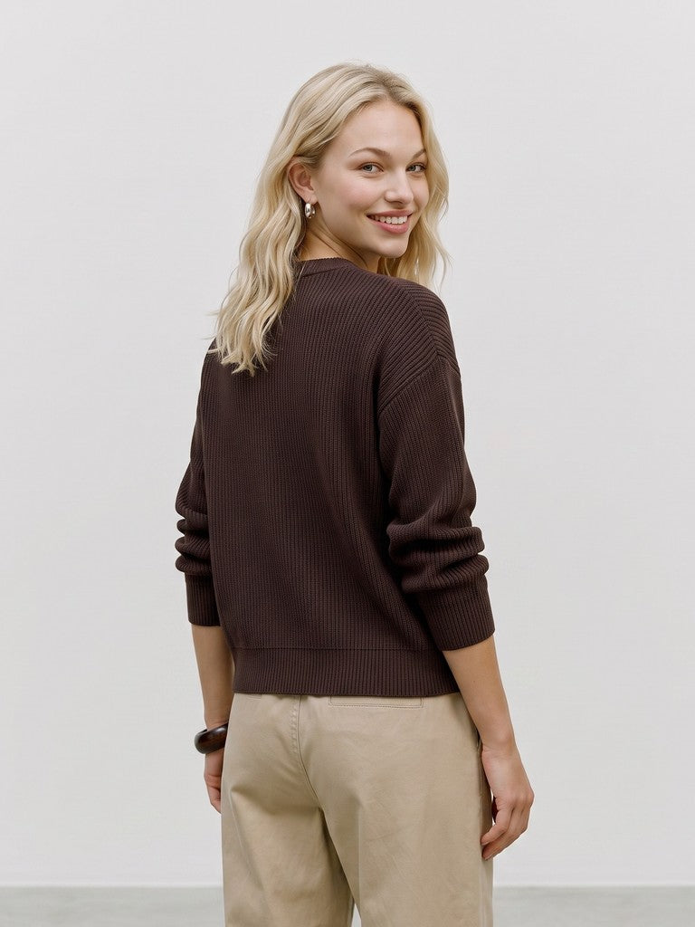 Vero Moda Gold Lux Rib LS O-Neck Pullover | Chocolate