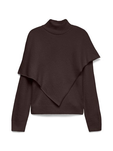 Vero Moda Camila Long Sleeve Cape Highneck Pullover | Chocolate 10350454