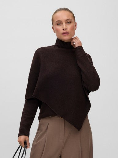 Vero Moda Camila Long Sleeve Cape Highneck Pullover | Chocolate 10350454