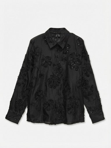 Vero Moda Nora Long Sleeve 3D Flower Shirt | Black 10356526