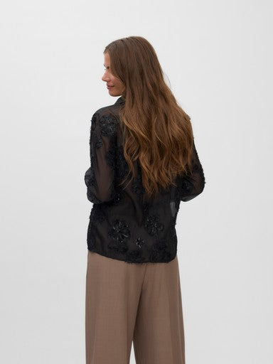 Vero Moda Nora Long Sleeve 3D Flower Shirt | Black 10356526