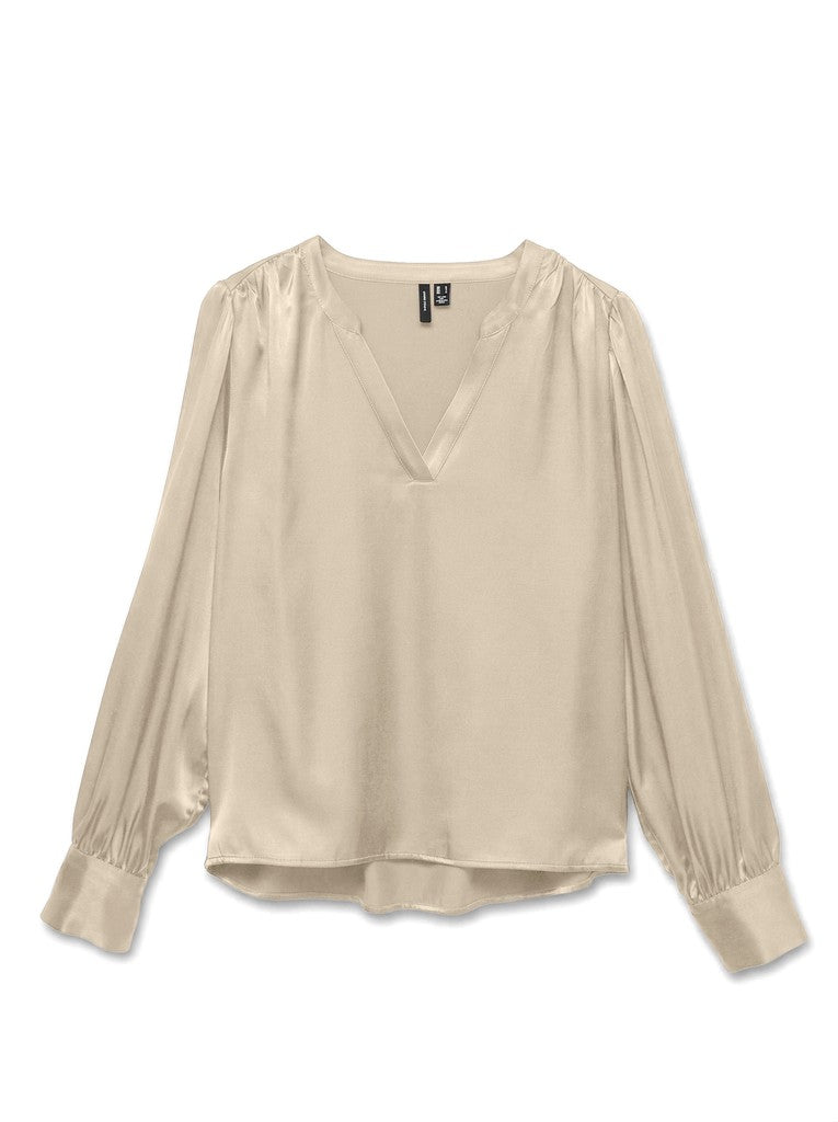 Vero Moda Charm L/S V-Neck Detail Blouse | Grey