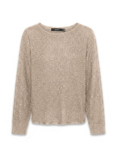 Vero Moda NewLeilani Long Sleeve Boatneck Batwing Pullover | Cement 10352584